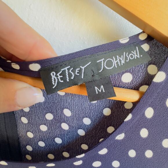 Vintage Betsey Johnson Mini Dress. Navy White Polka Dot Long Sleeve A Line Sz M - Picture 5 of 10